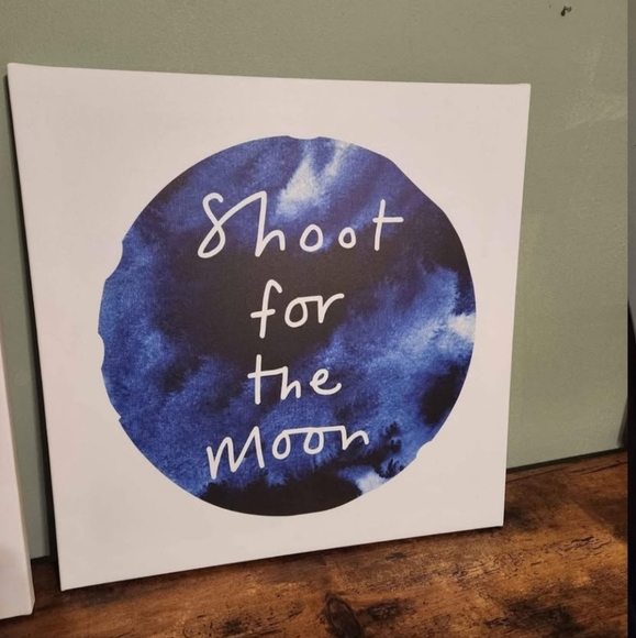 IKEA Shoot For The Moon ART Blue Moon White Canvas Decor EUC 15 3/4" x 15 3/4" - Picture 3 of 7